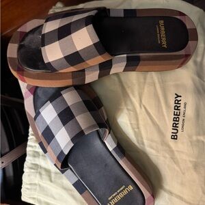 Burberry Plaid Slide Sandals in Black and Cream